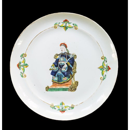 Chinese porcelain famille rose plate with an image of the Daoguang Emperor